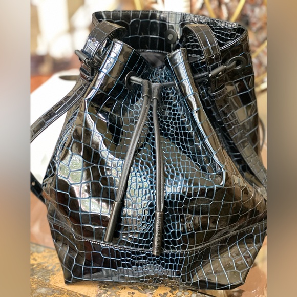 Opening ceremony NWOT✴️Navy Izzy' Croc Embossed Leather Backpack. - Picture 10 of 15